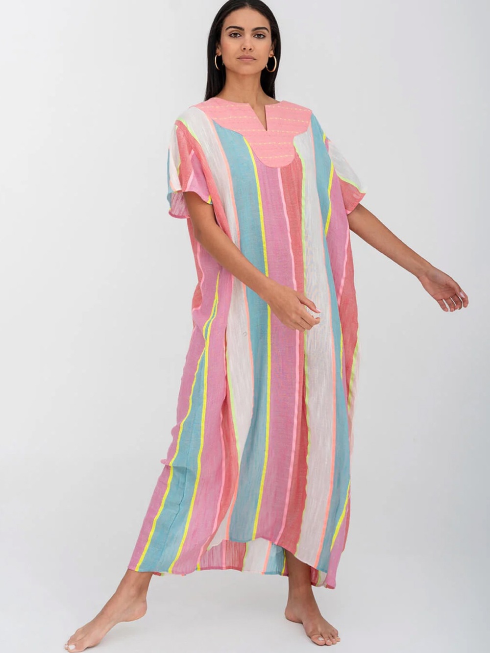Pitusa Contrast Bib Collar Kaftan - Multi